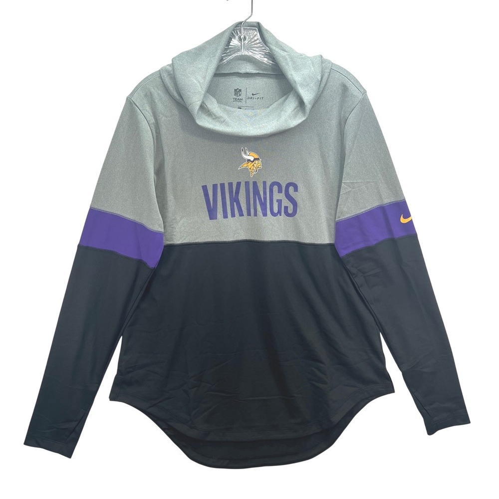 Nike NFL Minnesota Vikings Dri-FIT Cowl Neck Hoodie Grey Black Purple Large